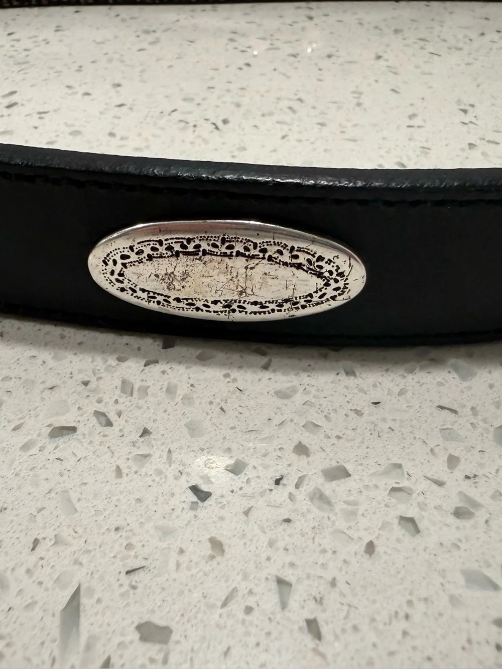 Nocona Black Leather Concha Belt Silver Engraved Buckle Double Keepers Metal Tip